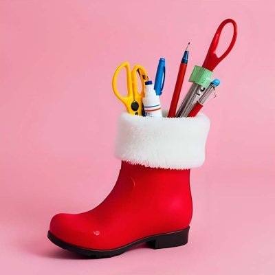 Nikolausstiefel mit Büromaterial gefüllt